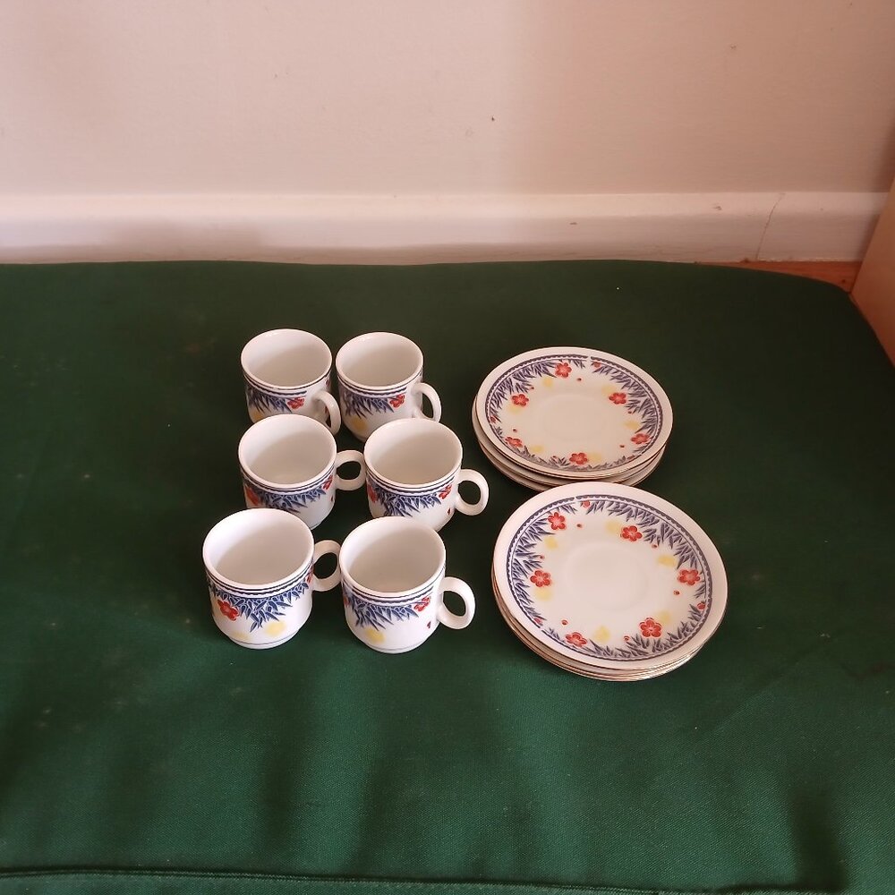 Espresso flower coffee cup & saucer x 6